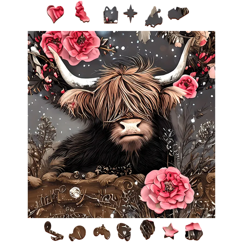 Highland Rose Cow - Wooden Jigsaw Puzzle