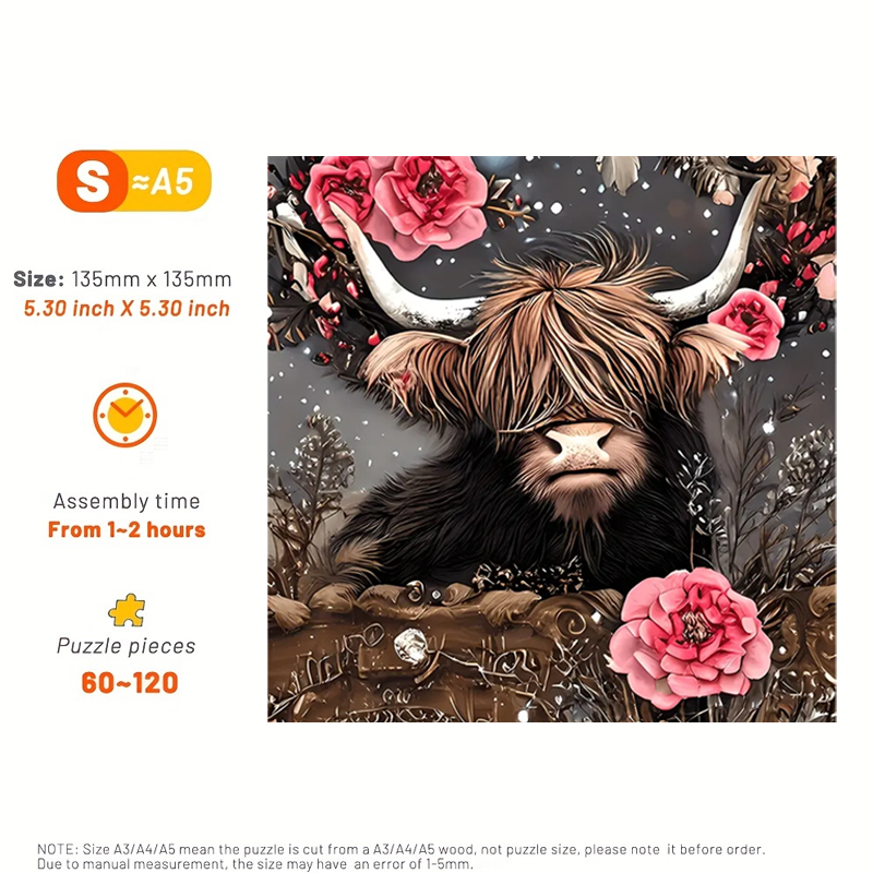 Highland Rose Cow - Wooden Jigsaw Puzzle