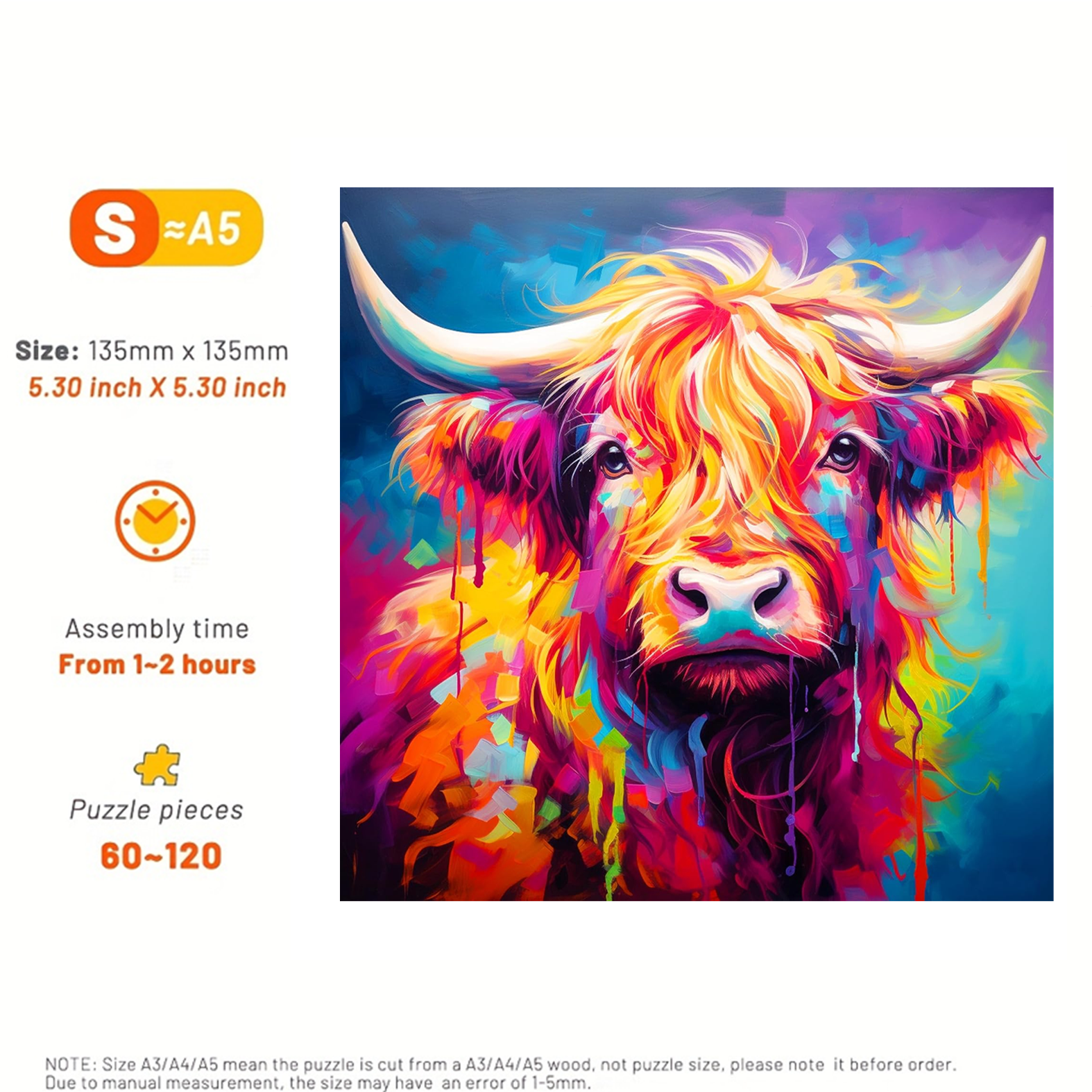 Colorful Cow - Wooden Jigsaw Puzzle