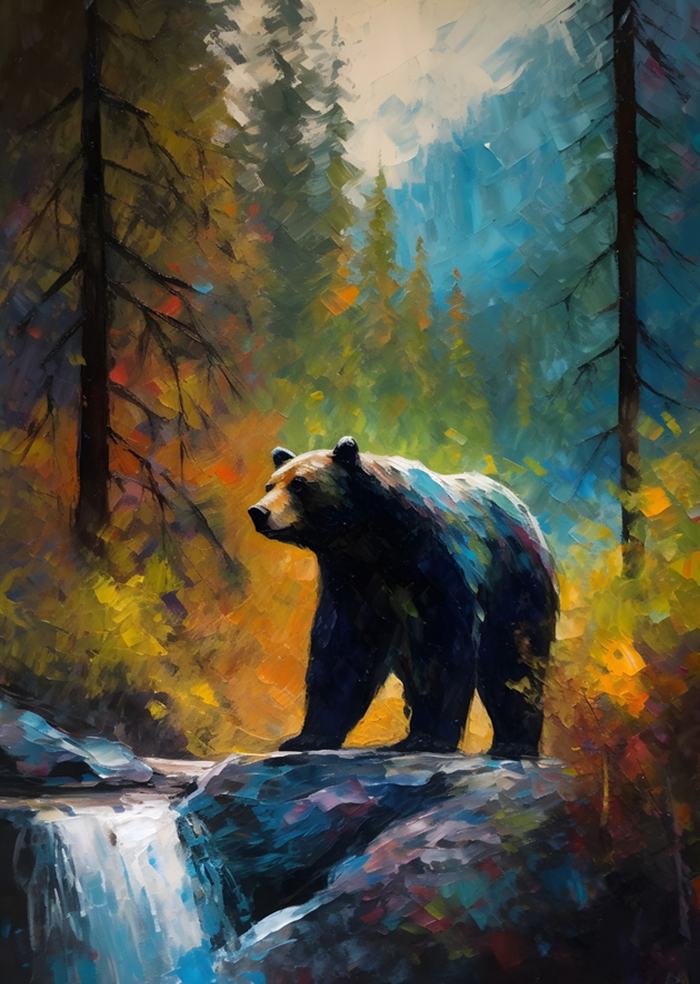 Rubbyoo Bear on the Rock by Yosemite Creek - Wooden Jigsaw Puzzle 