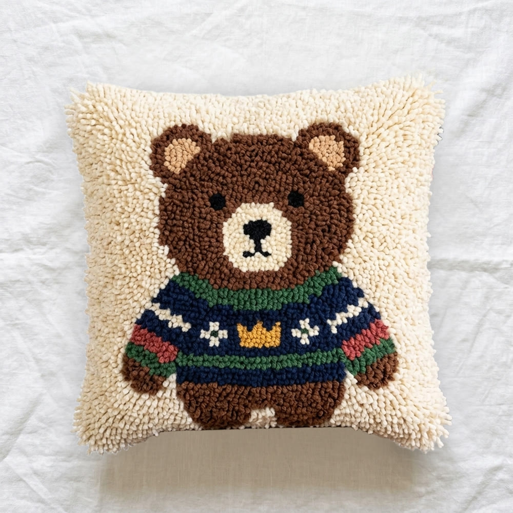 Rubbyoo Latch Hook Pillow Kit - Bear In Sweater | Cozy & Soft Sofa Decor | Lovely DIY Birthday Gift For Kids - image 8