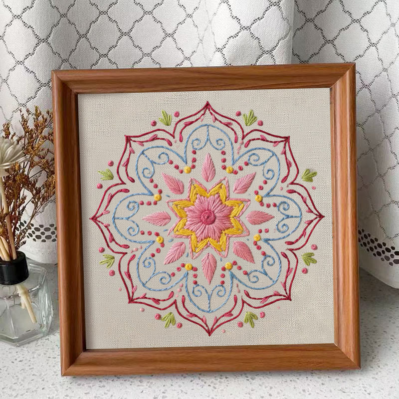 Rubbyoo Embroidery Kit - Pastel Mandala Motif | Gentle Diy | Artistic Home Addition - Embroidery Kit Plus An Extra Frame - image 4