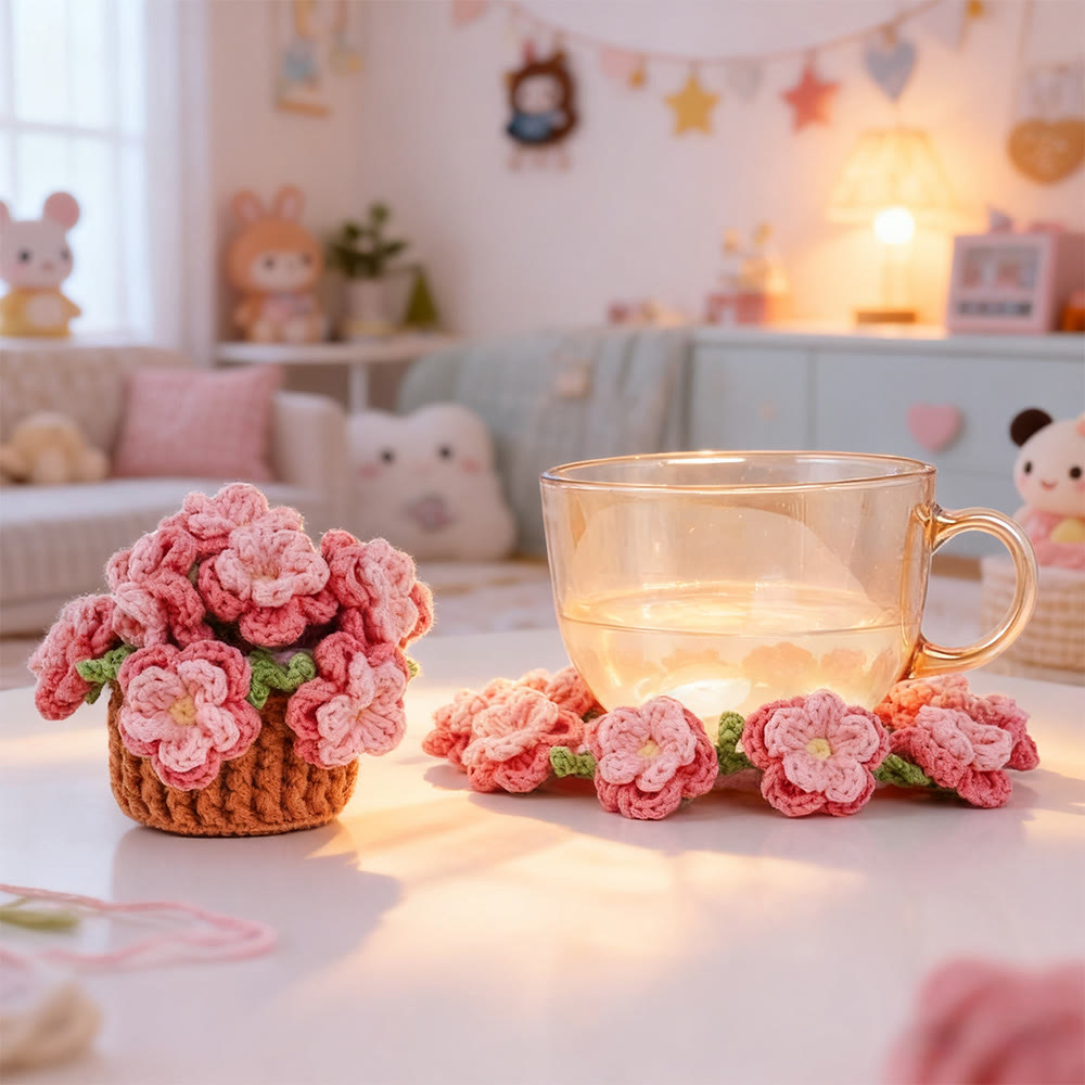 Diy Handmade Various Floral Coasters Crochet Kit - Beginner Handmade Craft | Diy Home Decoration  - Peach Blossom - image 3
