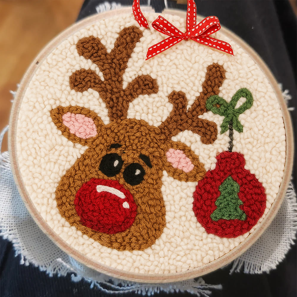 Lovely Reindeer Punch Needle Kit - Christmas Hoop Art | Diy Handmade Collection - image 6