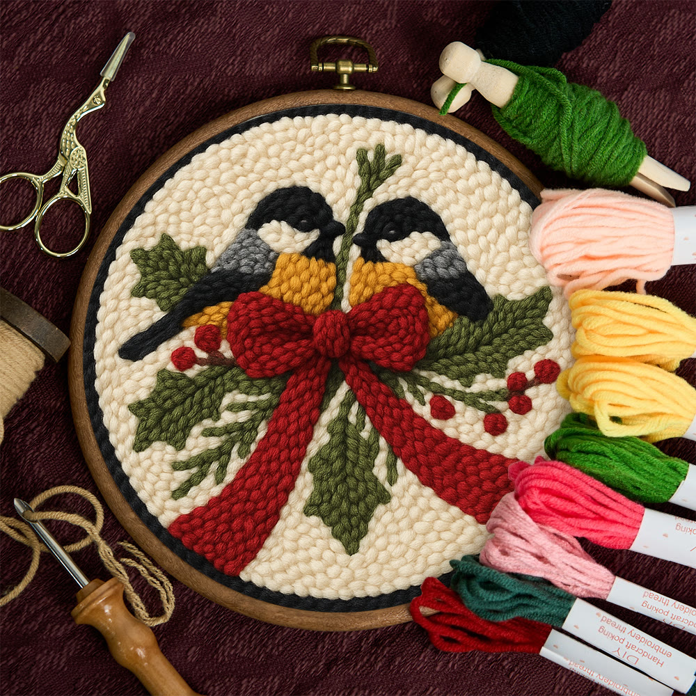 Twin Chickadees Holly Punch Needle Kit – Entry-Level Handcraft | Christmas Home Hanging Craft - image 11