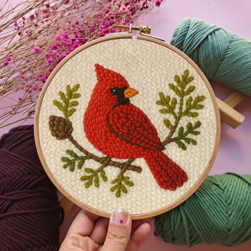 Red Cardinal Punch Needle Kit - Needlework For Beginner | Handmade Craft For Bird Lovers - image 5