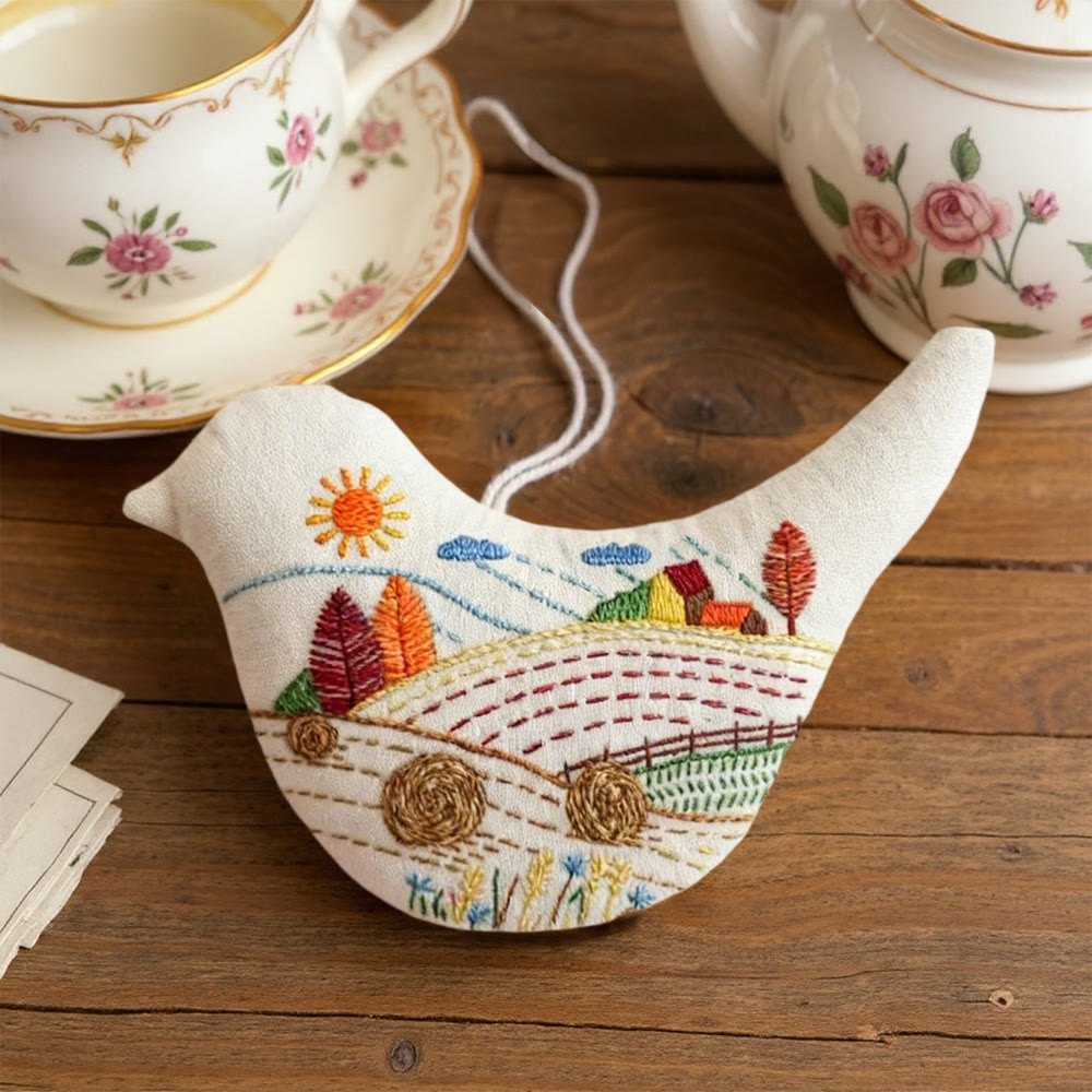 Rubbyoo Bird-shaped Embroidery Kit - Farmland View | Diy Landscape Craft | Unique Home Decor - image 4