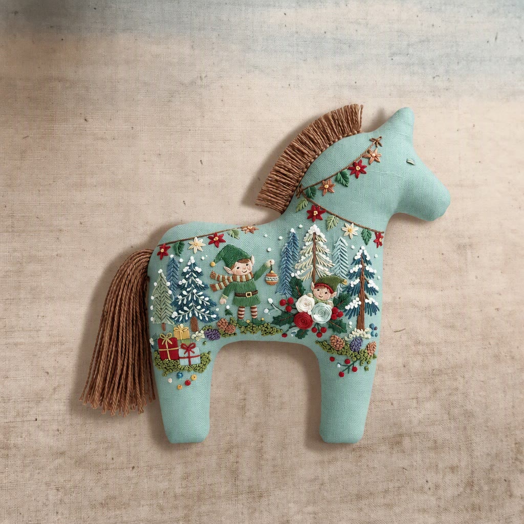 Rubbyoo Dala Horse Embroidery Kit - Enchanted Christmas Forest | Whimsical Winter Home Decoration | Handmade Cozy Artwork For Kids - image 8