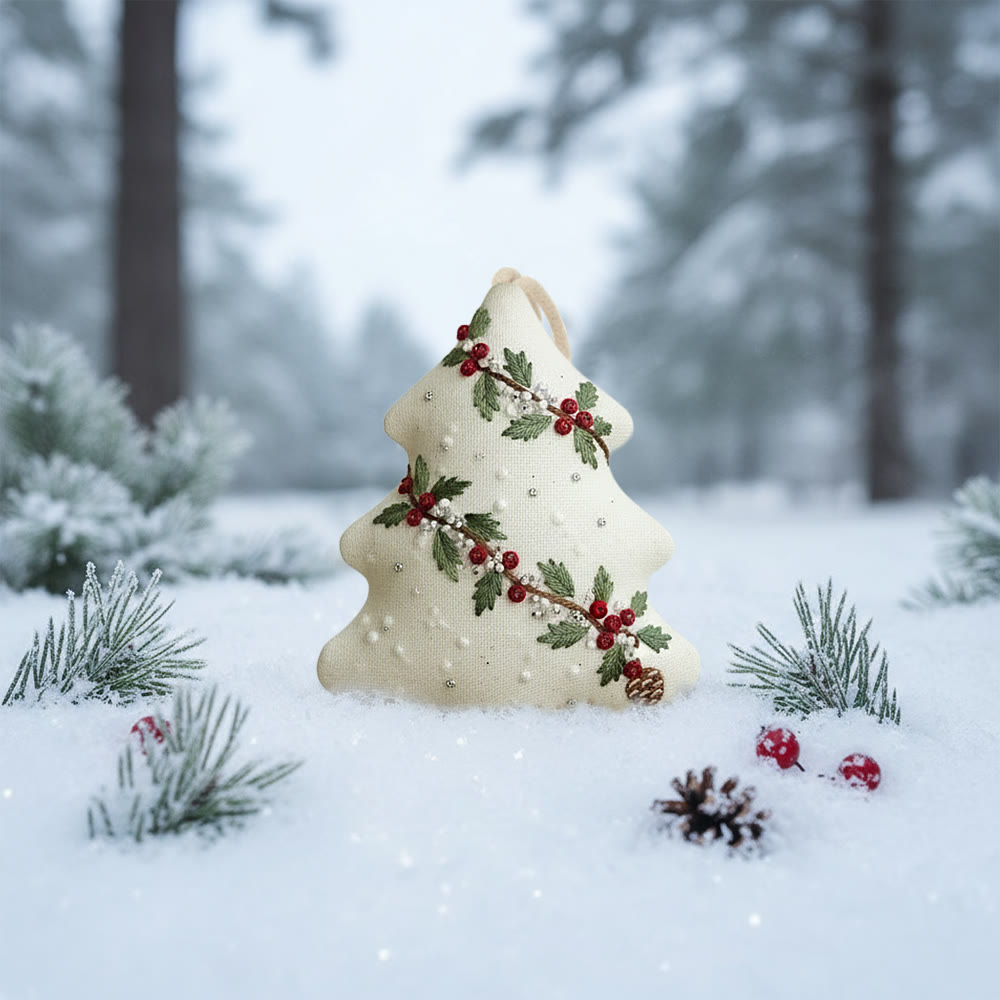 Rubbyoo Tree-shaped Embroidery Kit - Holly Berry Detailed Motif | Exquisitely Detailed Stitchwork | Sophisticated Festive Hanging Accent - image 8