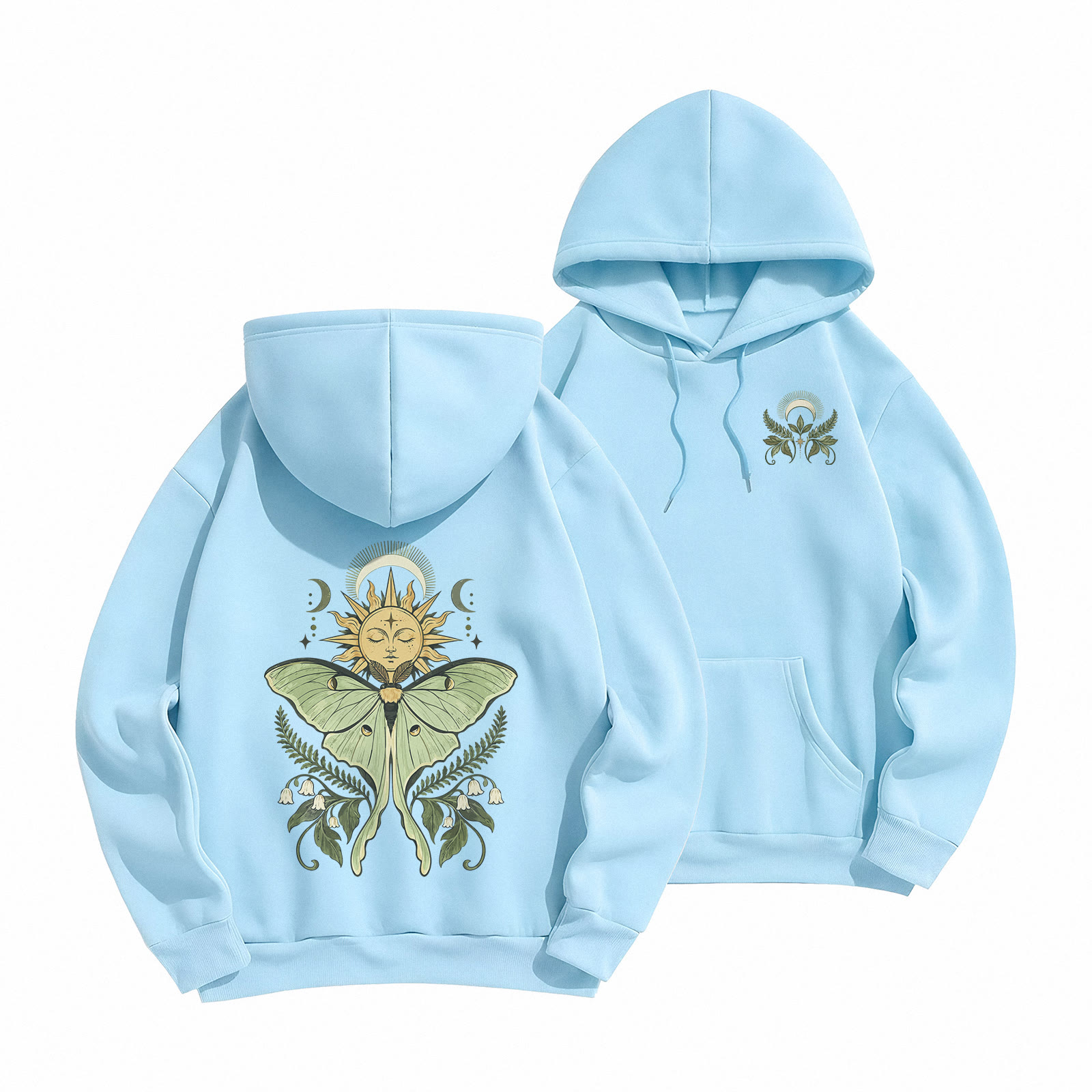 Rubbyoo Mysterious Sunny Moth Unisex Hoodie  - Light Blue - 2XL - image 19