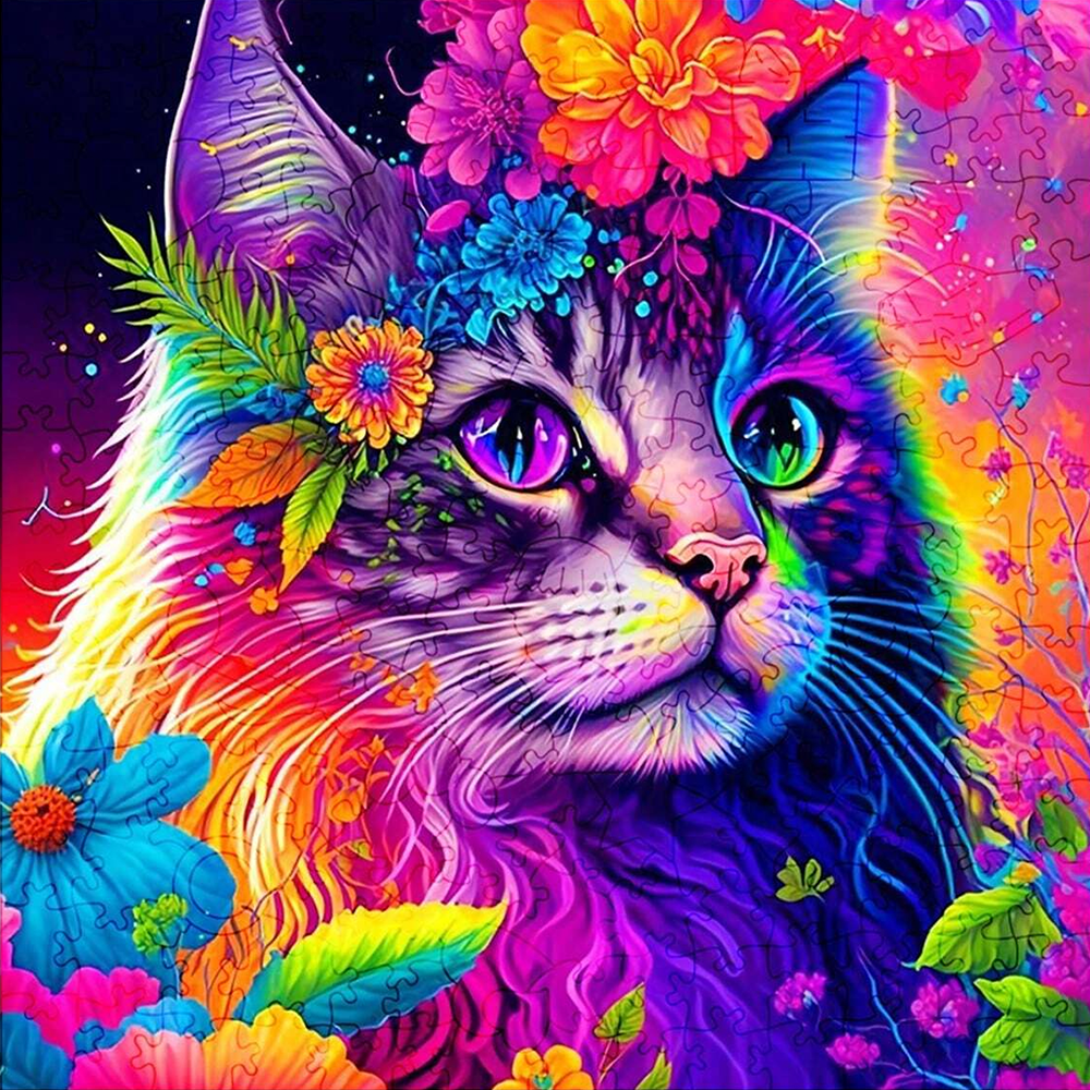 Flower Cat - Wooden Jigsaw Puzzle