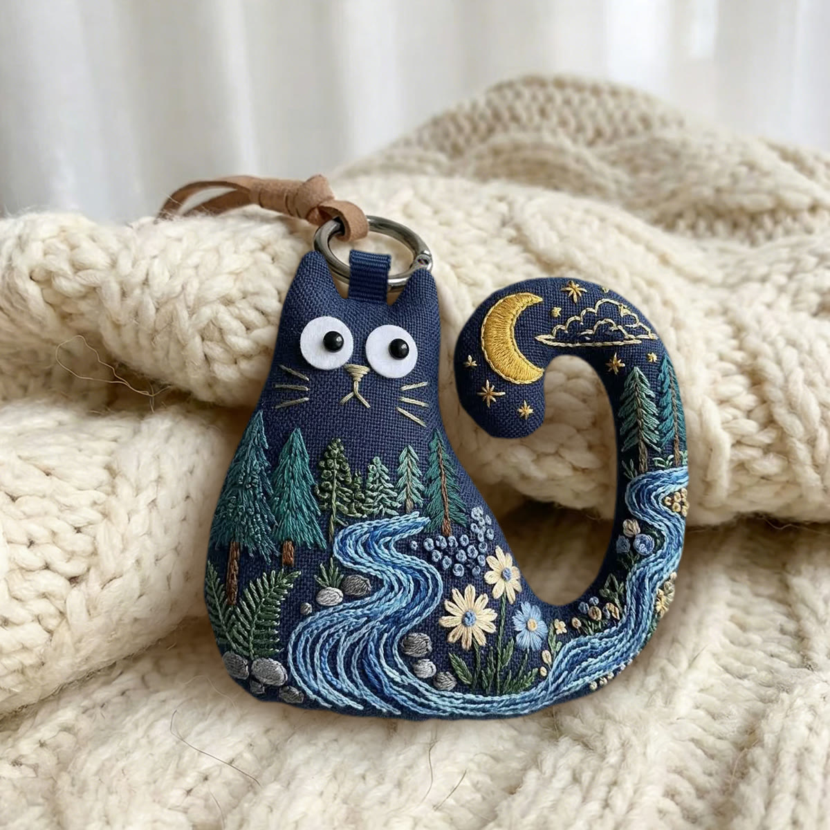 Rubbyoo Cat Embroidery Kit - Winding River | Unique Handmade Gift | Car Rear View Mirror Hanging Decor - image 2