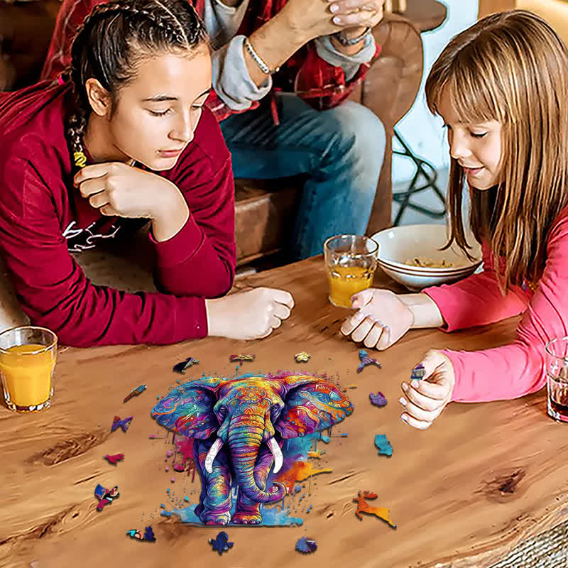 Rubbyoo Rainbow Elephant Blue - Wooden Jigsaw Puzzle
