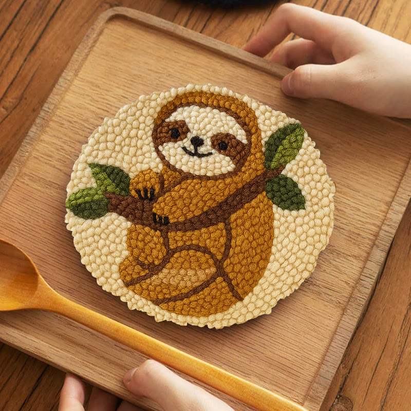Climbing Sloth Punch Needle Kit - Adorable Animal Craft | Diy Desk Decor - 5 inch Coaster Kit - image 9