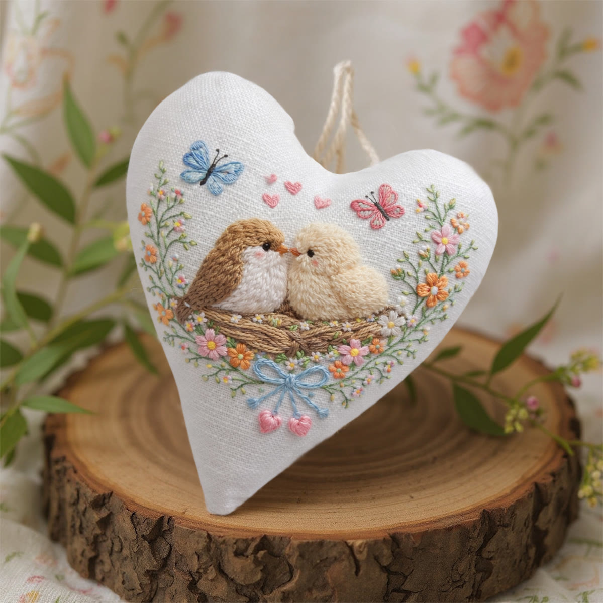 Rubbyoo Heart Embroidery Kit - Nest Birds Butterflies Floral | Elegant Decorative Pendant | Beginner-easy Diy Embroidery - image 5
