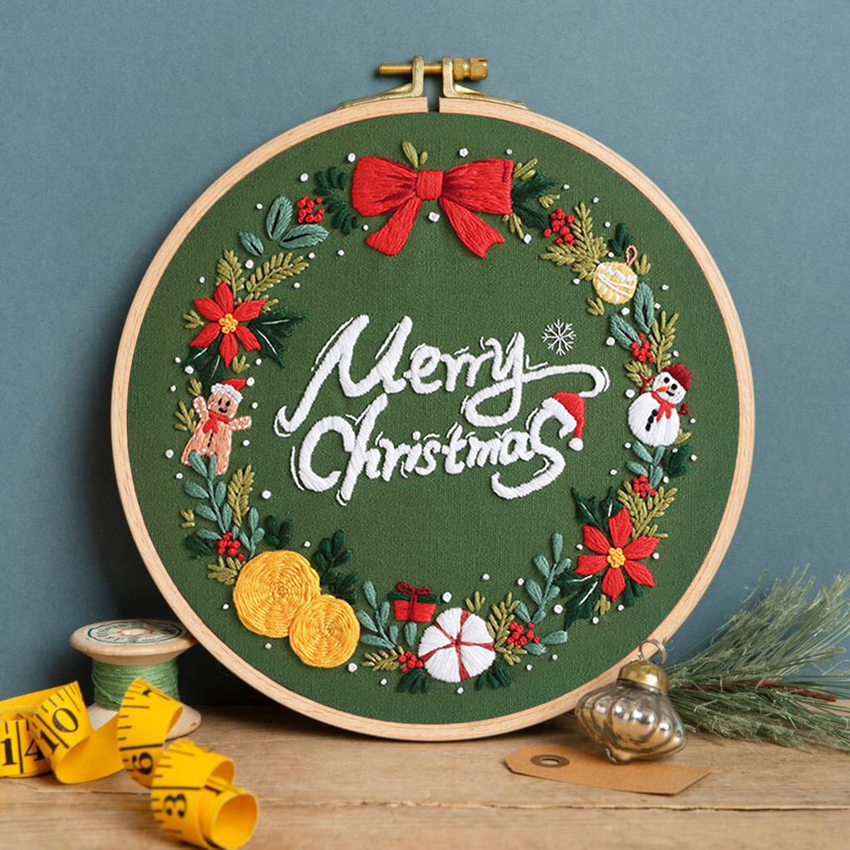 Rubbyoo Embroidery Kit-Snowman Gingerbread Man Wreath  - image 3