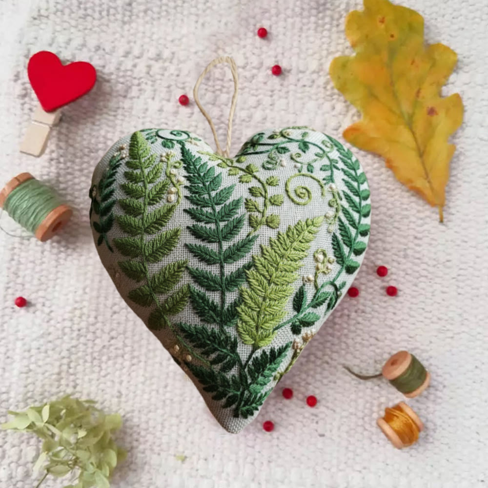 Rubbyoo Heart Embroidery Kit - Fern Leaf Greenery | Minimalist Diy | Natural Style Home Accent - image 3