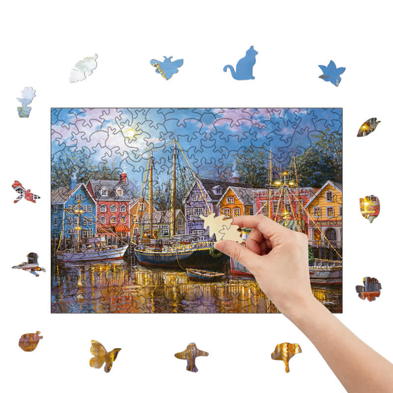 Rubbyoo Ships Aglow - Wooden Jigsaw Puzzle