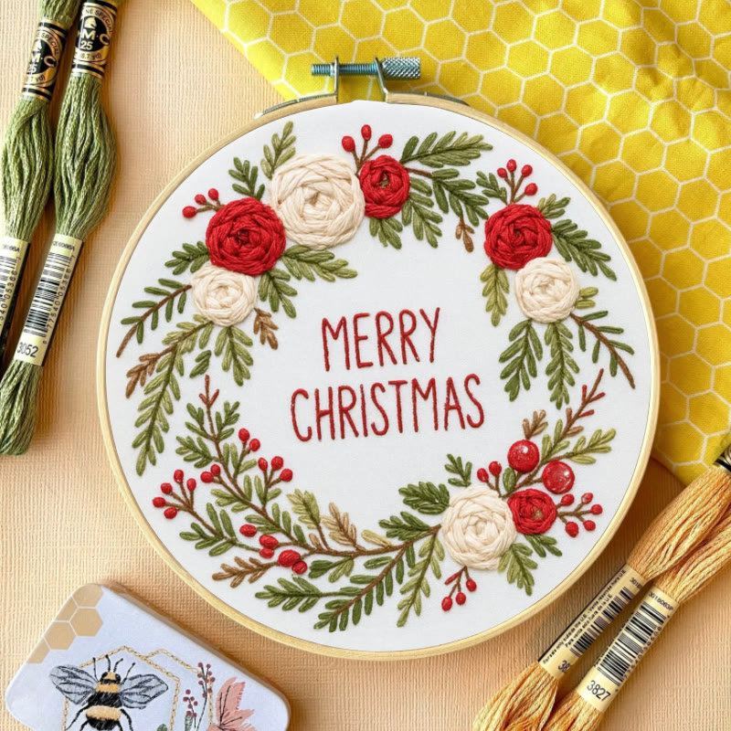 Rubbyoo Embroidery Kit - Christmas Wreath | Floral Christmas Craft | Diy Ornament Art - image 4