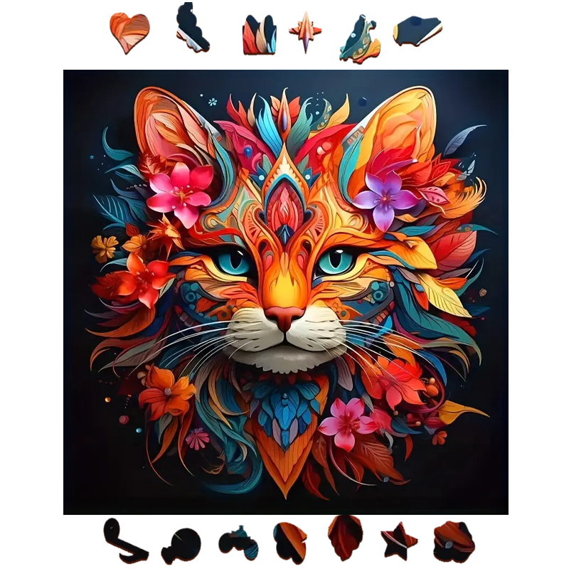 Cat As Beautiful As Flowers - Wooden Jigsaw Puzzle