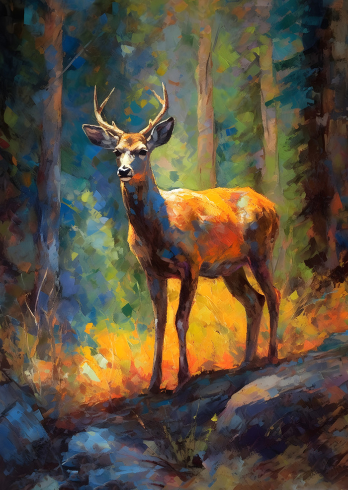 Rubbyoo Deer on the Rock in Yosemite's Forest - Wooden Jigsaw Puzzle 