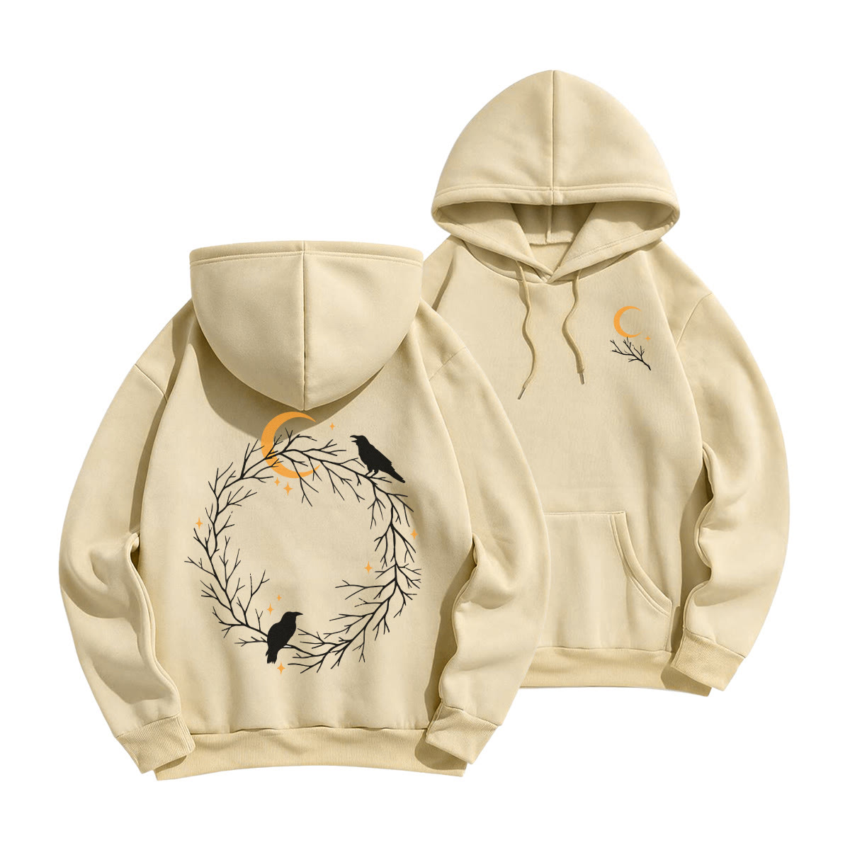 Rubbyoo Gothic Crow & Moonlight Motif Unisex Hoodie  - Light Coffee - 2XL - image 16