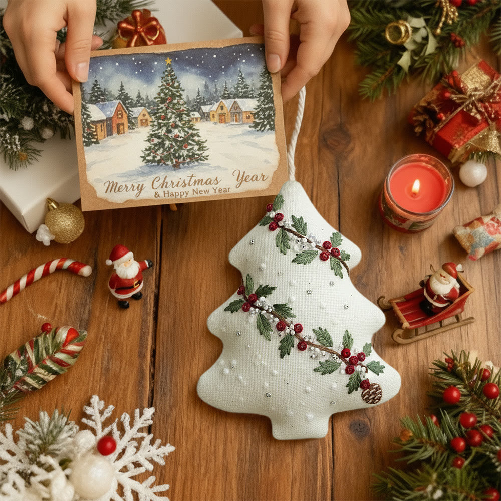 Rubbyoo Tree-shaped Embroidery Kit - Holly Berry Detailed Motif | Exquisitely Detailed Stitchwork | Sophisticated Festive Hanging Accent - image 9