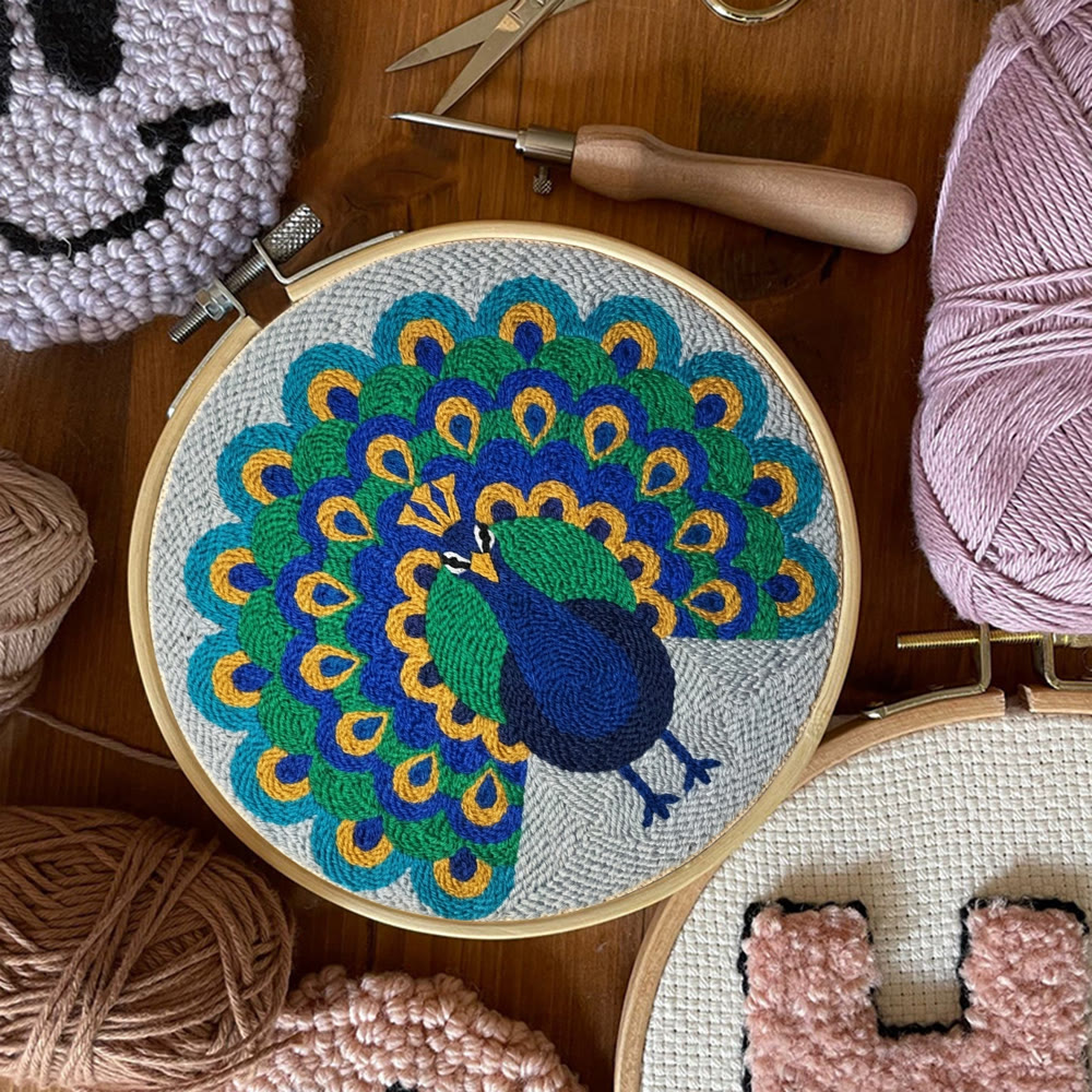Peacock King Punch Needle Kit - Starter DIY Needlework Option | Delicate Animal Wall Art - image 9