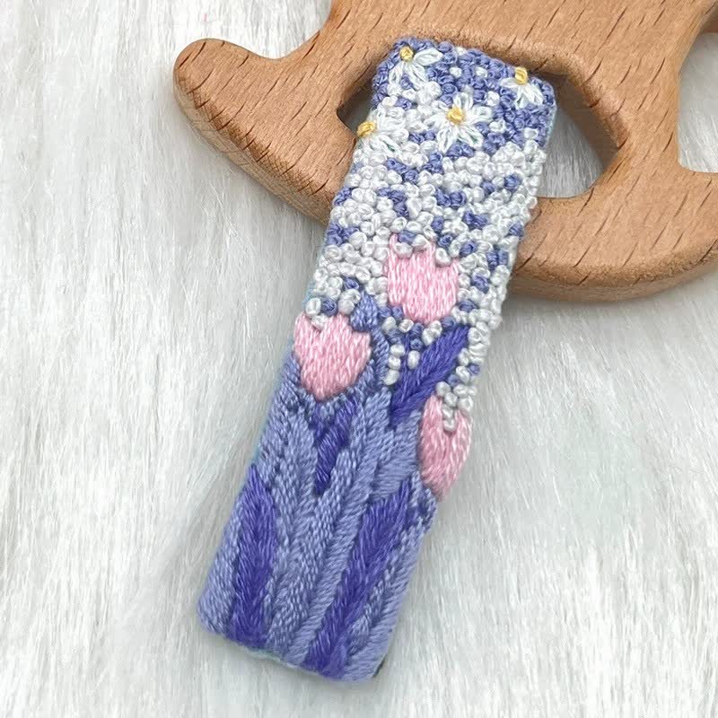 Embroidered hair clip DIY handmade material bag hair accessory headpiece - image 10