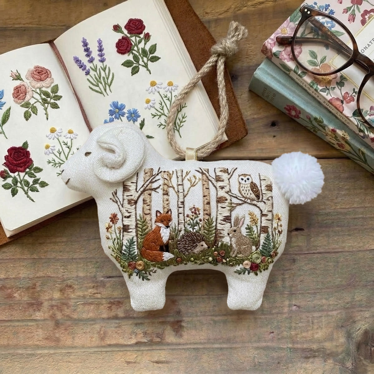 Rubbyoo Lamb-shaped Embroidery Kit - Woodland Scene | Holiday Home Ornament | Adorable Handmade Art - image 3