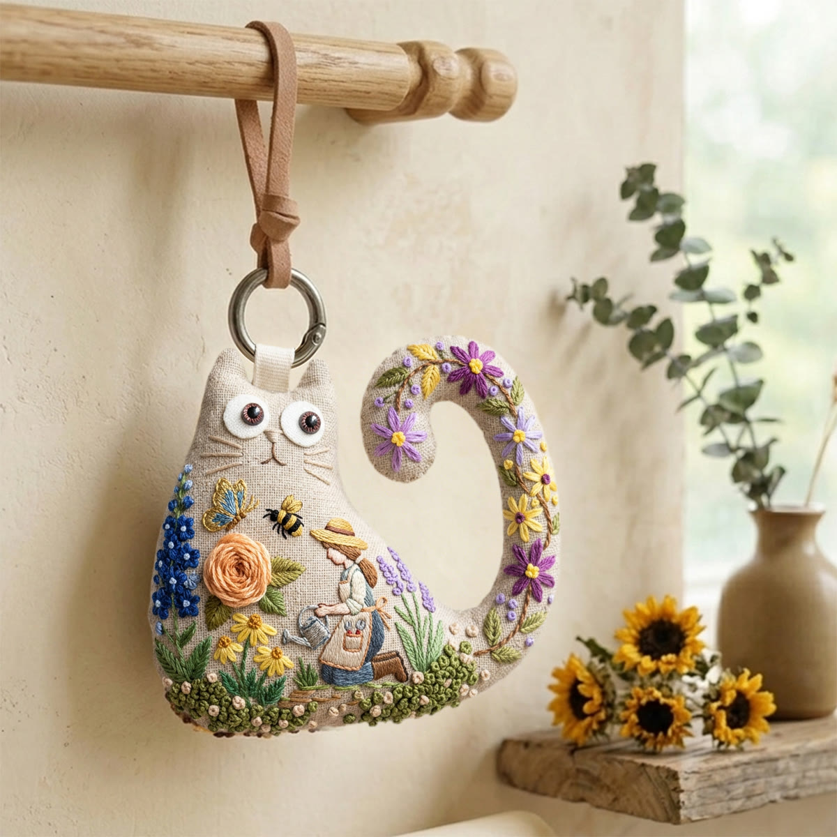 Rubbyoo Cat Embroidery Kit - Gardening Lady | Cheerful Mothers Day Gift | Unique Handmade Hanging Decor - image 6