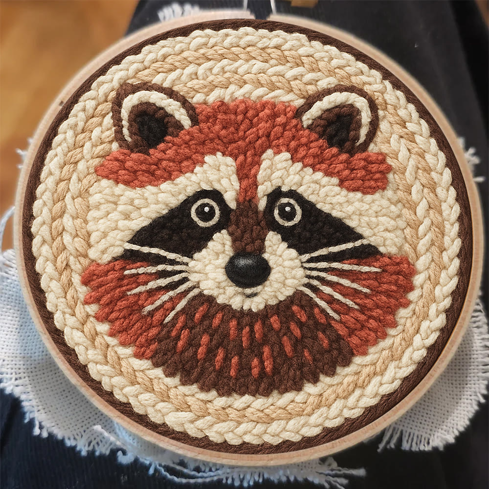 Cheerful Raccoon Face Punch Needle Kit – Whimsical Handcraft Project | Delightful Tabletop Trinket - image 6