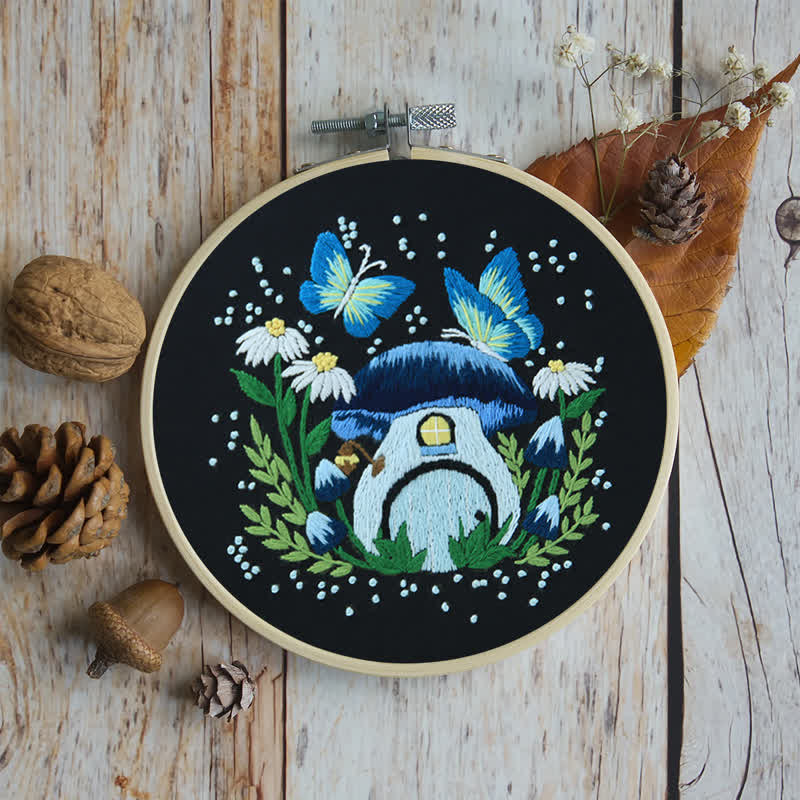 Rubbyoo Embroidery Kit - Blue Dreamy Glowing Mushroom House - image 9