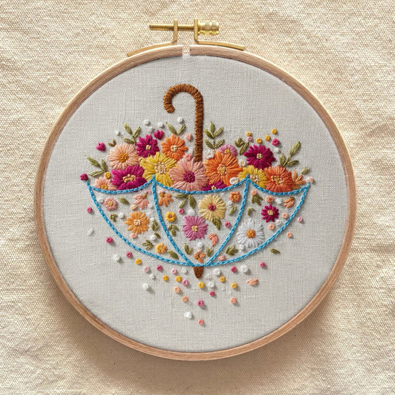Rubbyoo Embroidery Kit - Floral Umbrella | Creative Stitch Design | Nice Wall Decor - image 8