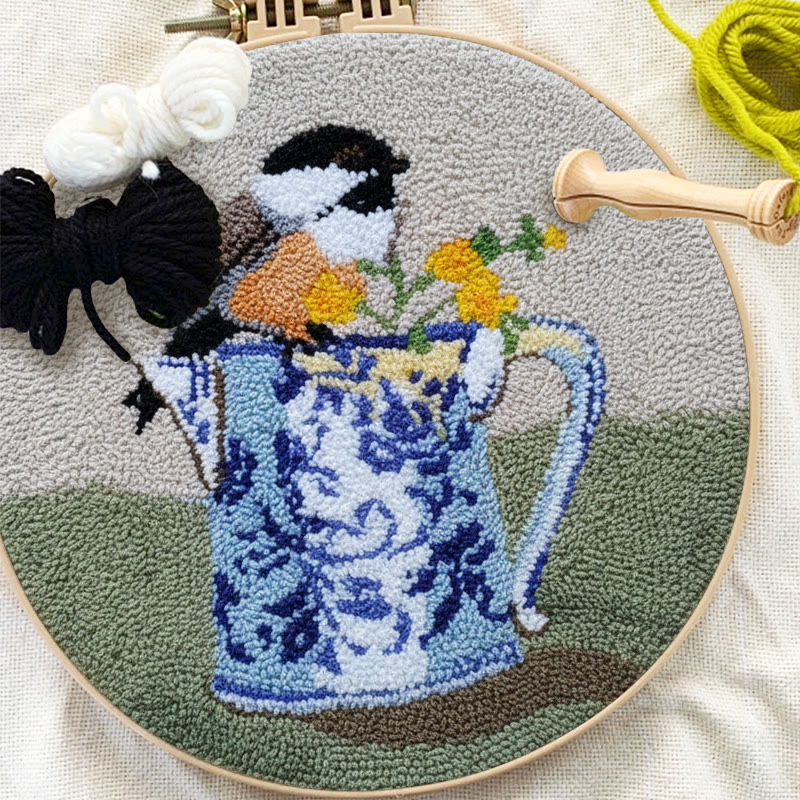  Bird With Teapot Punch Needle Kit - Lovely Bird Handicraft |  Diy Decorative Hoop Art - image 9