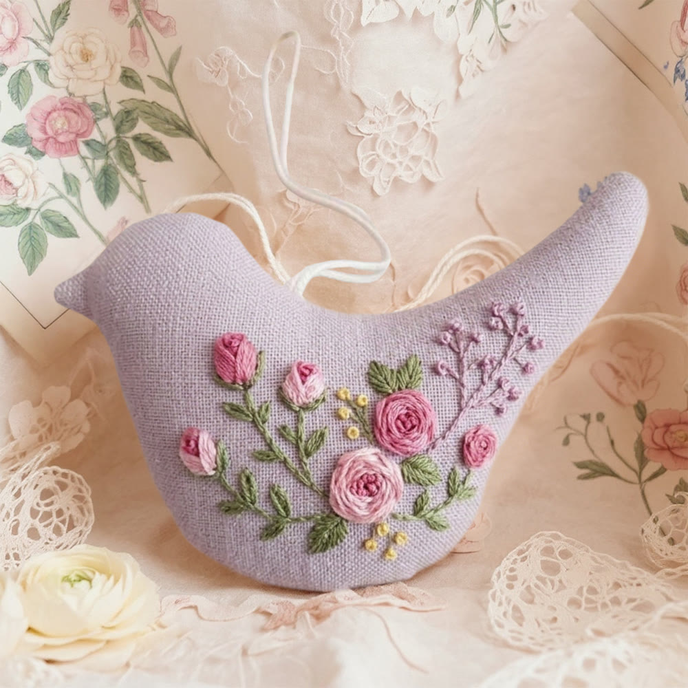 Rubbyoo Bird-shaped Embroidery Kit - Floral Art | Birds Hanging Decor | Gift For Her - 6 inches hoop kit - image 1