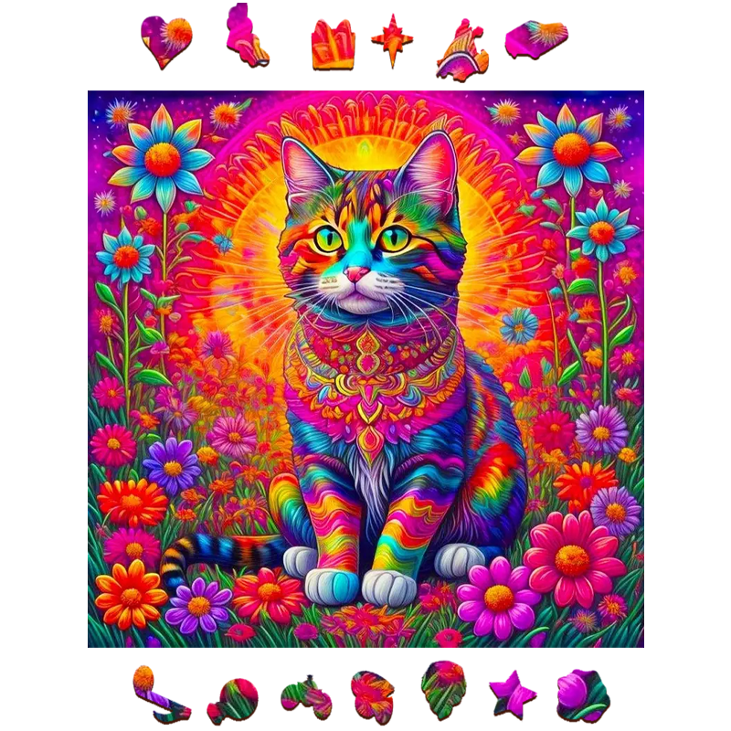 Flower Cat - Wooden Jigsaw Puzzle