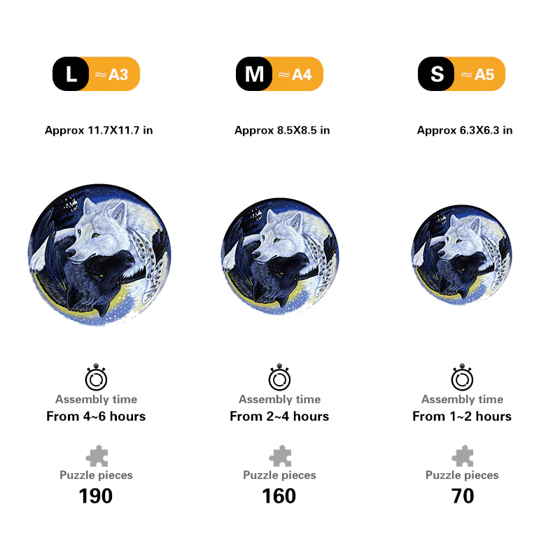 Black and White Wolf - Wooden Jigsaw Puzzles