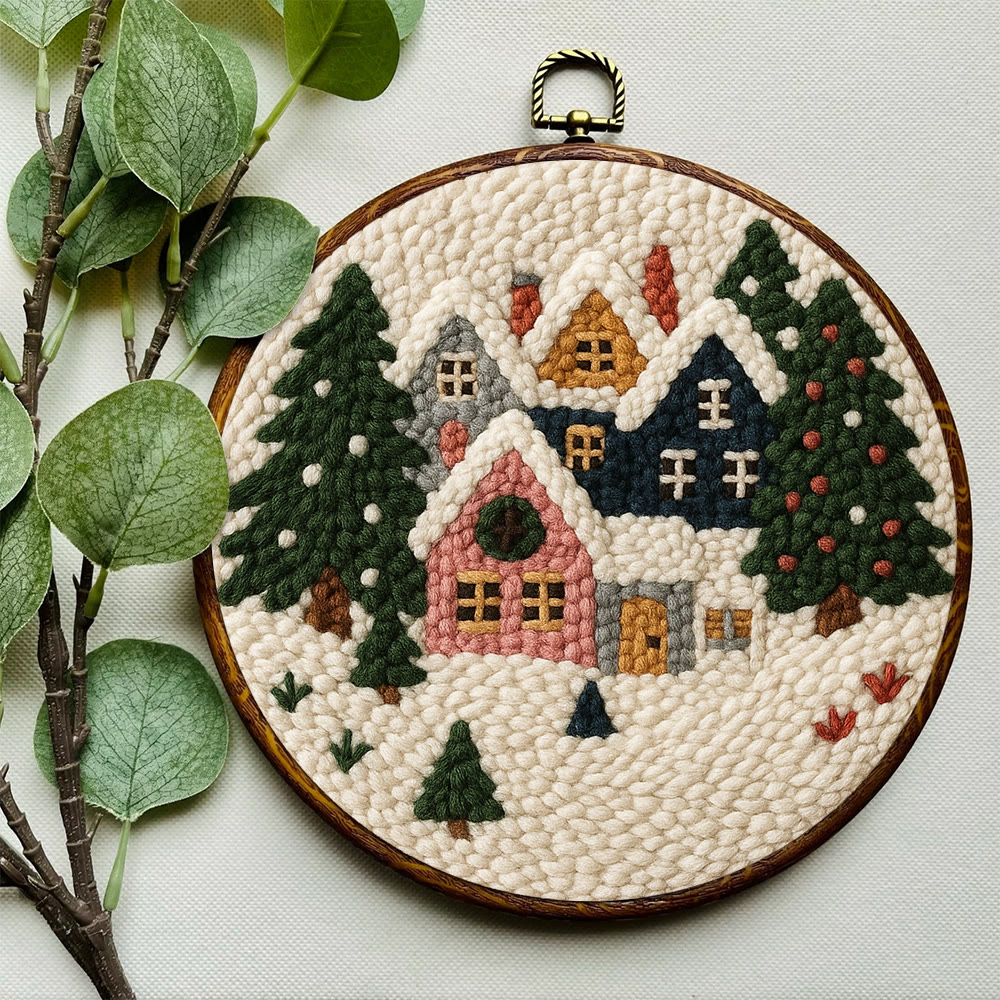 Snowy Village Punch Needle Kit – Simple DIY Project | Cozy Holiday Display - image 9