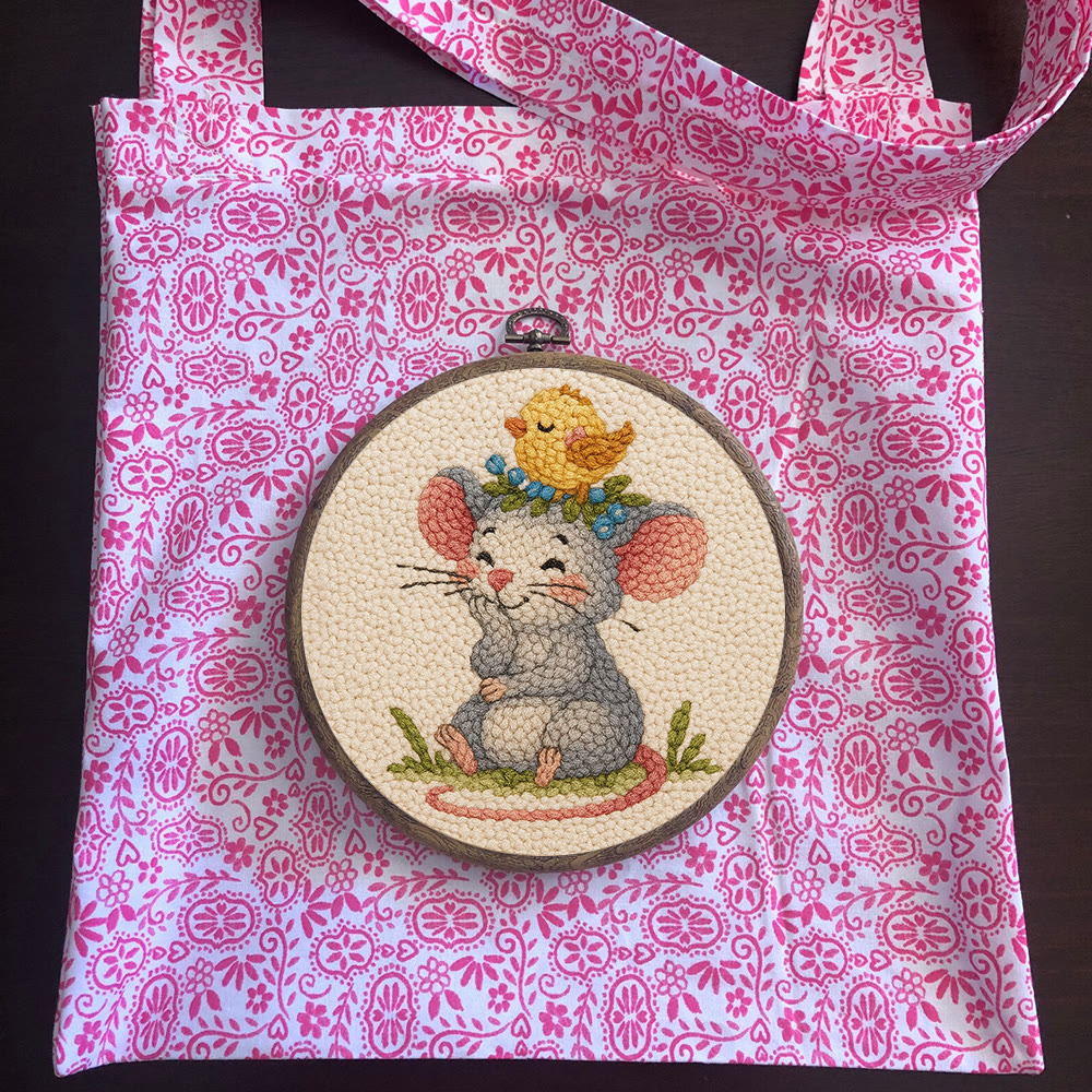 Smiling Mouse With Chick Punch Needle Kit - Adorable Animal Craft For Child | Nice Birthday Handicraft - image 11