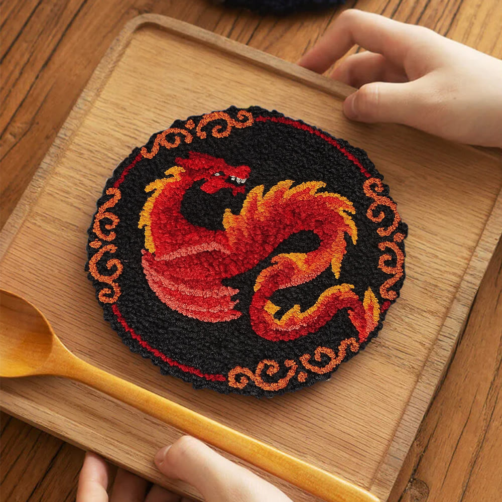 Fire Dragon Punch Needle Kit - Artisan-crafted Art | Fantasy Decor Accent - 5 inch Coaster Kit - image 8