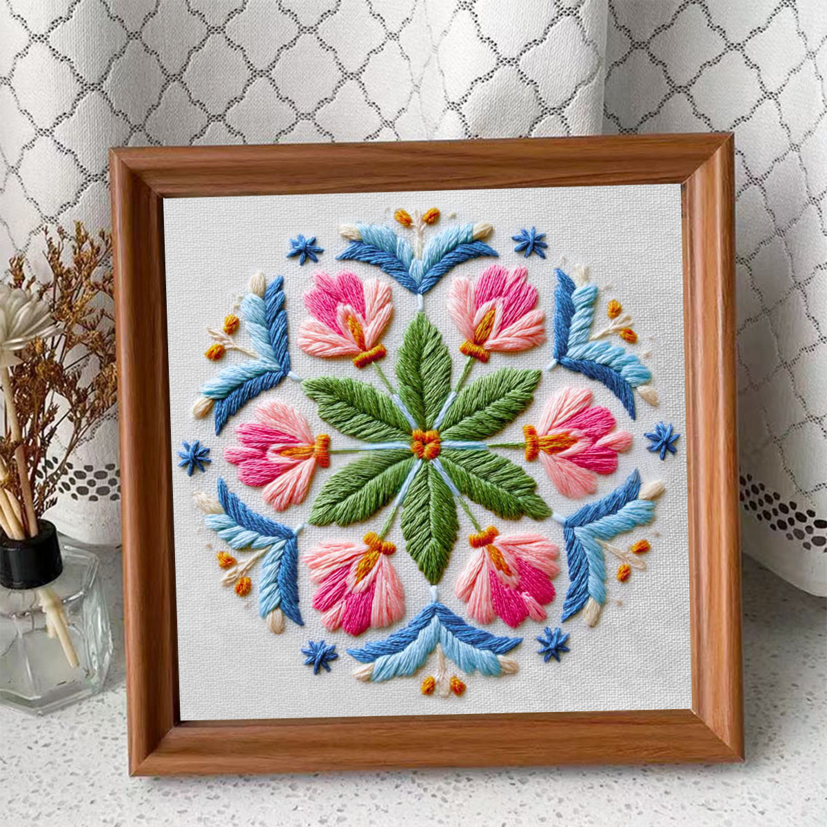 Rubbyoo Embroidery Kit - Floral Mandala | Easy Stitch Art | Perfect Craft For Diy Beginner  - Embroidery Kit Plus An Extra Frame - image 11