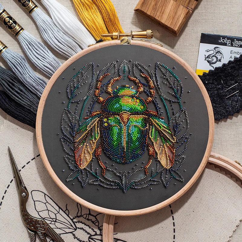 Rubbyoo Bead Embroidery Kit - Emerald Beetle | Personalized Insect Craft | Wall Hanging Artwork - image 5