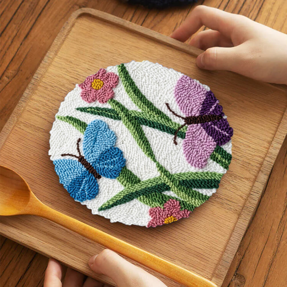 Spring Butterfly Punch Needle Kit - Creative Hoop Art | Thoughtful Handmade Gift  - 5 inch Coaster Kit - image 12