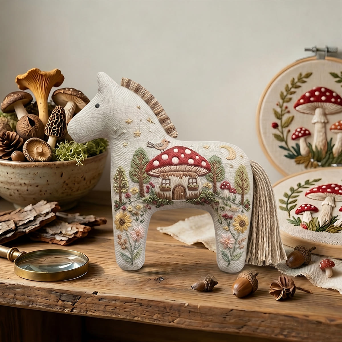 Rubbyoo Dala Horse Embroidery Kit - Mushroom House | Unique Gift For Her | Cute Bag Charm - image 8