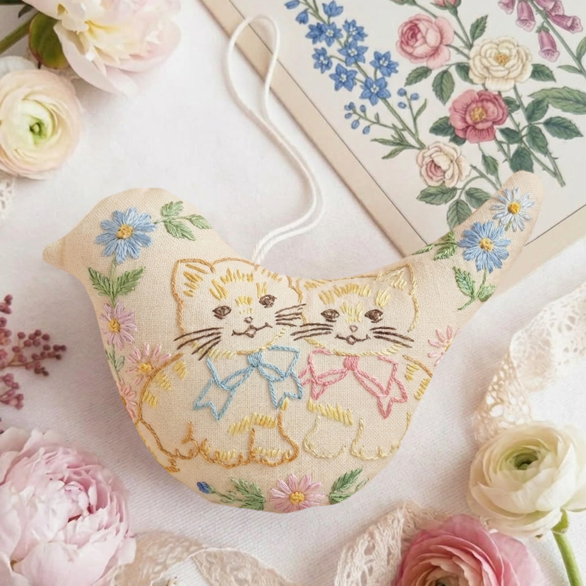 Rubbyoo Bird-shaped Embroidery Kit - Sweet Kittens With Bows | Best Friend Birthday Gift | Kawaii Nursery Wall Hanging - image 3