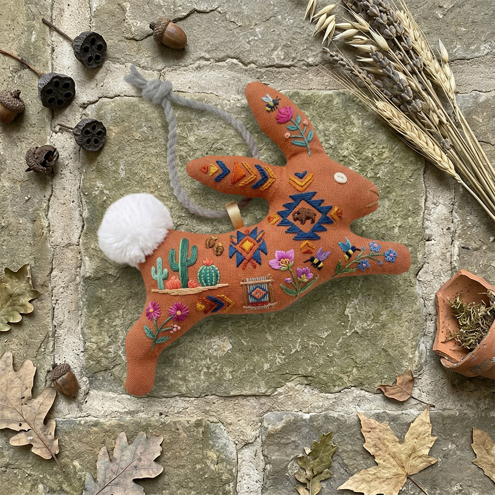 Rubbyoo Rabbit Embroidery Kit - Desert Cactus And Boho Pattern | Quick Craft | Unique Tabletop Accent - image 6