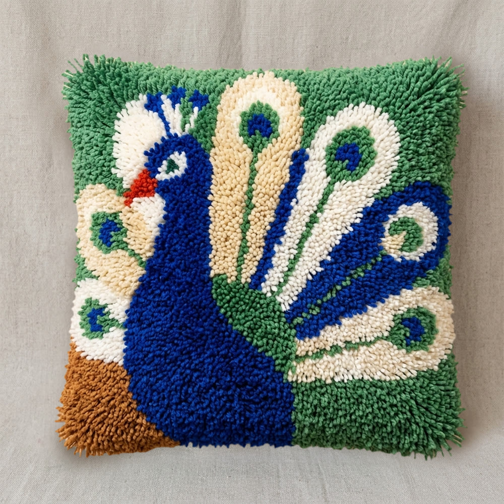 Rubbyoo Latch Hook Pillow Kit - Elegant Peacock | Sofa Cushion Cover | Tufted Home Ornament - image 7