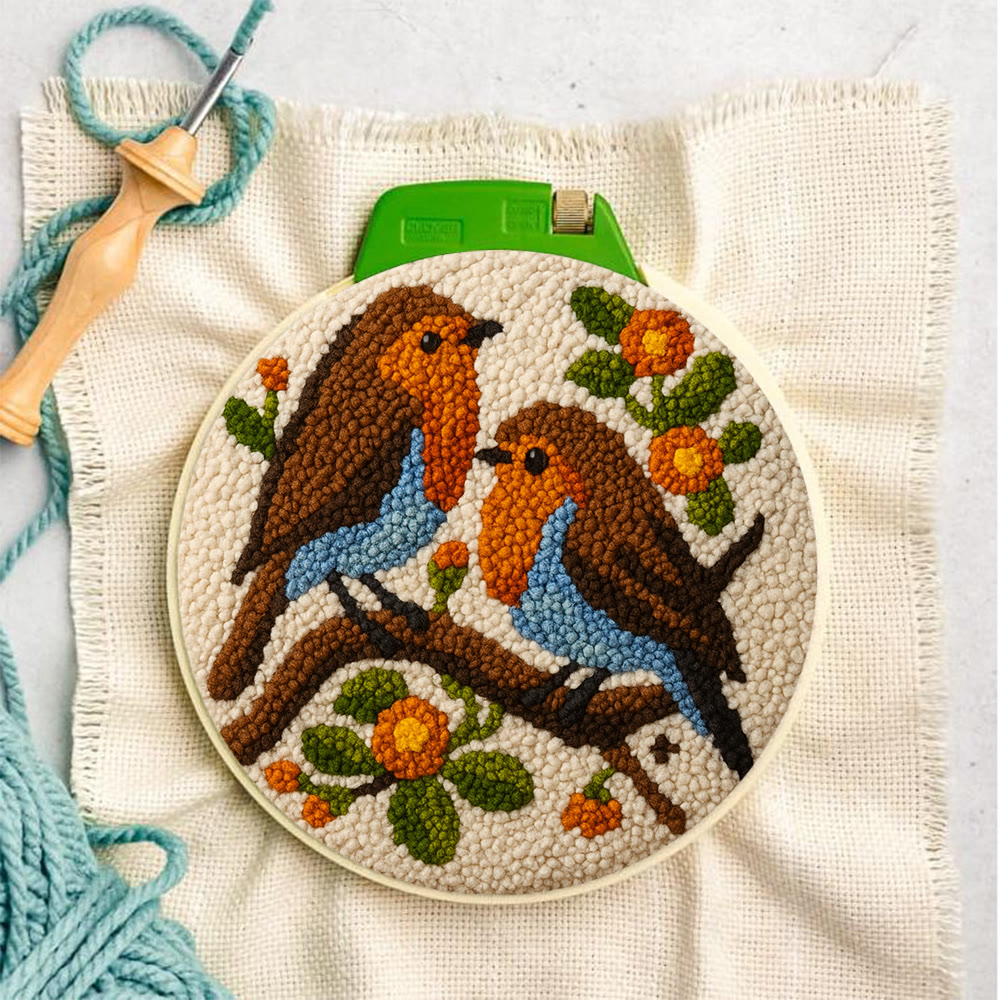 Twin Songbirds Floral Branch Punch Needle Kit – Diy Hand Embroidery | Elegant Home Decor Accent - image 3