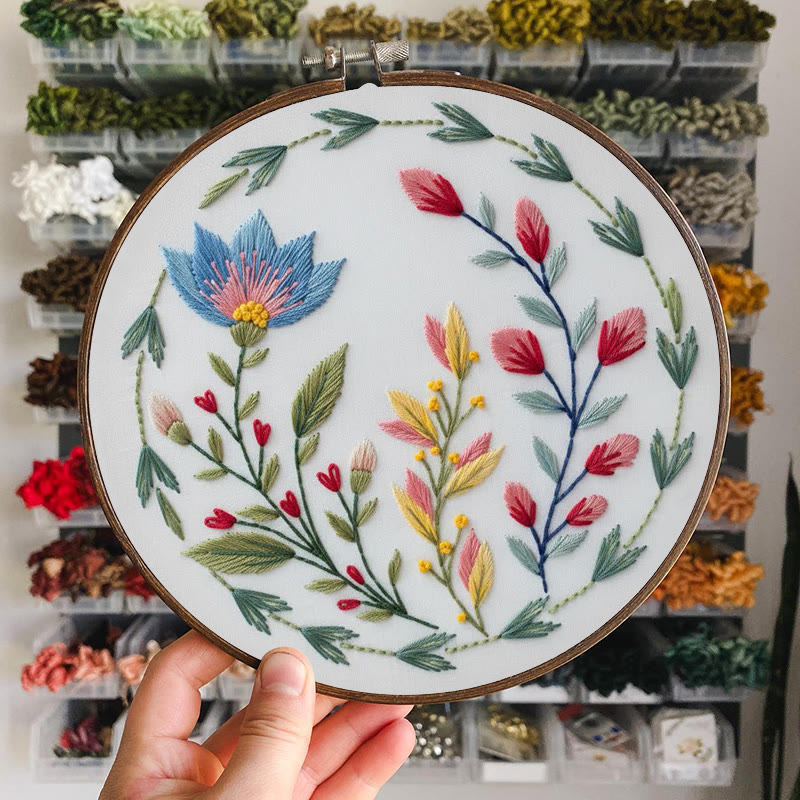 Rubbyoo Embroidery Kit - Wildflower Wreath With Blue Bloom | Novice-friendly Craft | Whimsical Accent - image 7